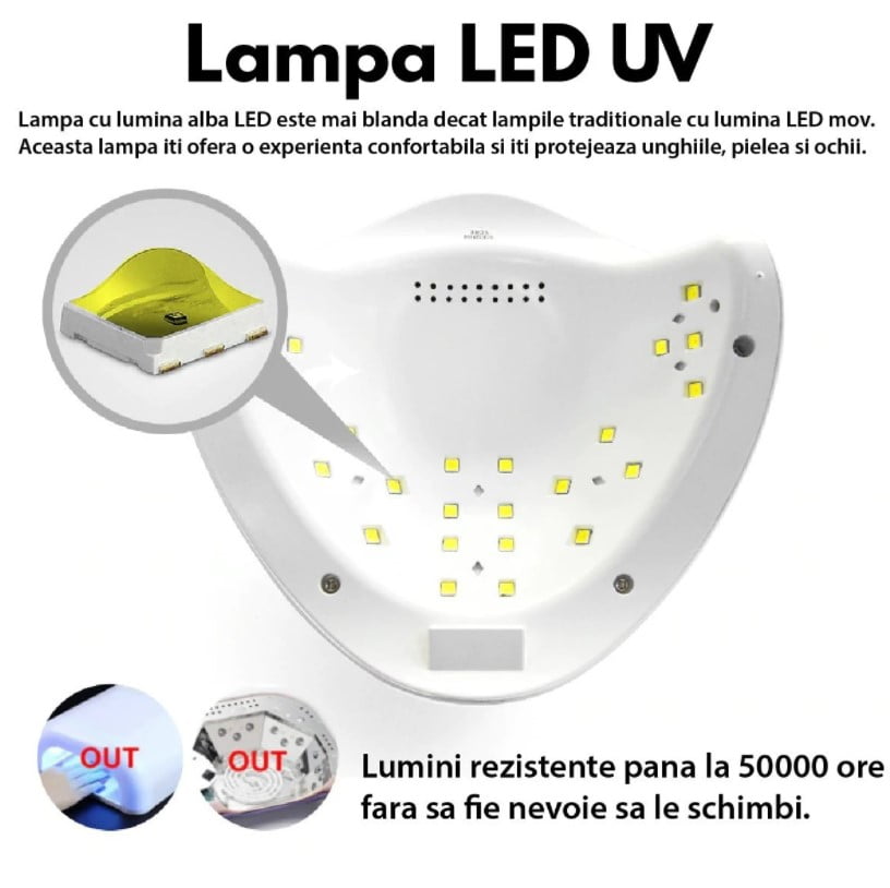 Lampa unghii, lampa uv, cu gel si semi, SUN 5, senzori, timer, 48w, afisaj LCD