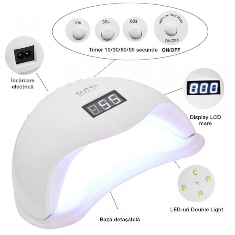 Lampa unghii, lampa uv, cu gel si semi, SUN 5, senzori, timer, 48w, afisaj LCD