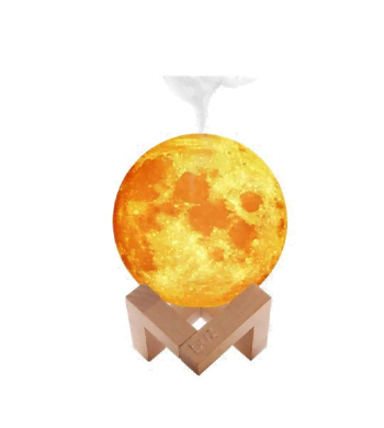 Lampa luna, umidificator, 3D, aromaterapie, purificator aer, reincarcabila, 880 ml, cu acumulator, 3 culori lumina, cu stand lemn