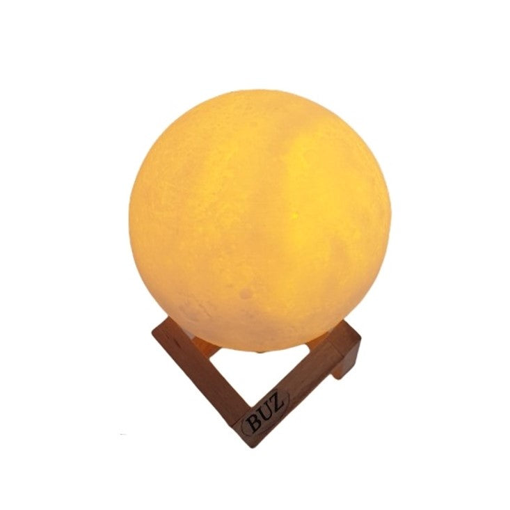 Lampa luna de veghe, reincarcabila, model realistic, portabila, cu touch, alimentare USB, stand din lemn, 18 cm, buz