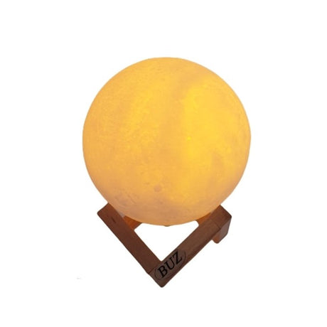 Lampa luna de veghe, reincarcabila, model realistic, portabila, cu touch, alimentare USB, stand din lemn, 18 cm, buz
