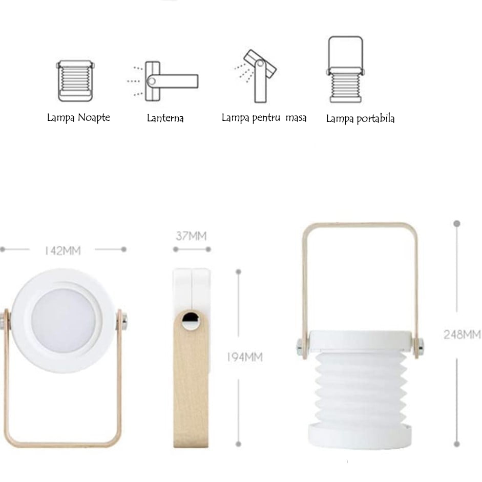 Lampa multifunctionala, ambientala, pentru citit, pentru birou, cu leduri, portabila, veghe, lanterna, cu touch, USB, 3 luminozitati, reincarcabila