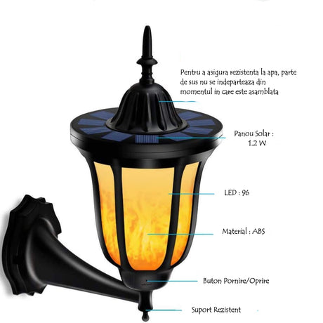 Lampa solara, efect de flacara, lampa stradala, pentru gradina si casa