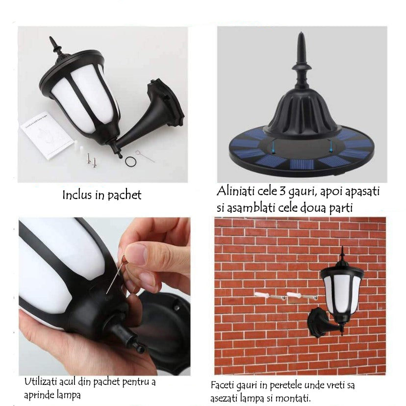 Lampa solara, efect de flacara, lampa stradala, pentru gradina si casa