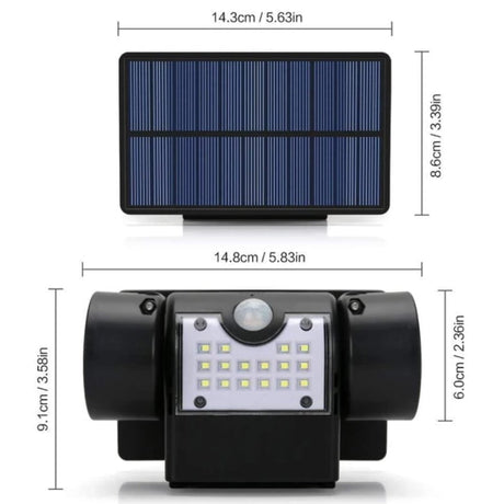 Lampa solara dubla, adjustabila cu 30 leduri, 3 tipuri de iluminare, IP65 si senzor de miscare