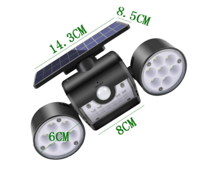 Lampa solara dubla, adjustabila cu 30 leduri, 3 tipuri de iluminare, IP65 si senzor de miscare