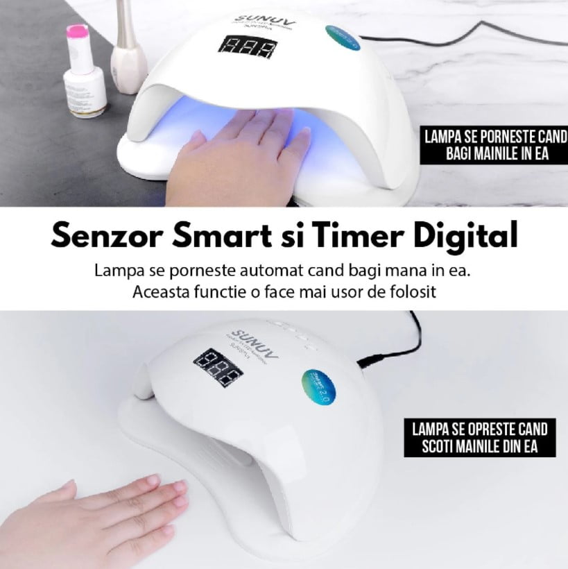 Lampa Unghii LED UV SUN 5 – 48W, Timer, Senzor Automat, Afișaj LCD - BUZ.RO