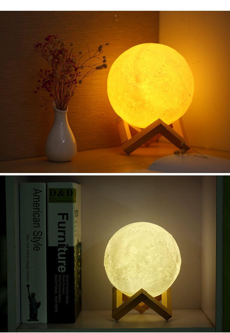 Lampa Veghe Lumina Ambientala Multicolora cu LED, 7 culori, 15 cm, Luna Moon imprimata 3D
