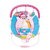 Leagan electric pentru bebe, cu vibratii si melodii, bara de activitati, ham reglabil, roz - BUZ.RO