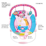 Leagan electric pentru bebe, cu vibratii si melodii, bara de activitati, ham reglabil, roz - BUZ.RO