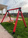 Leagan gradina, complex de leagane copii, set de joaca din lemn cu imbinari metalice si sistem de ancorare, rezistent pana la 150kg ROSU