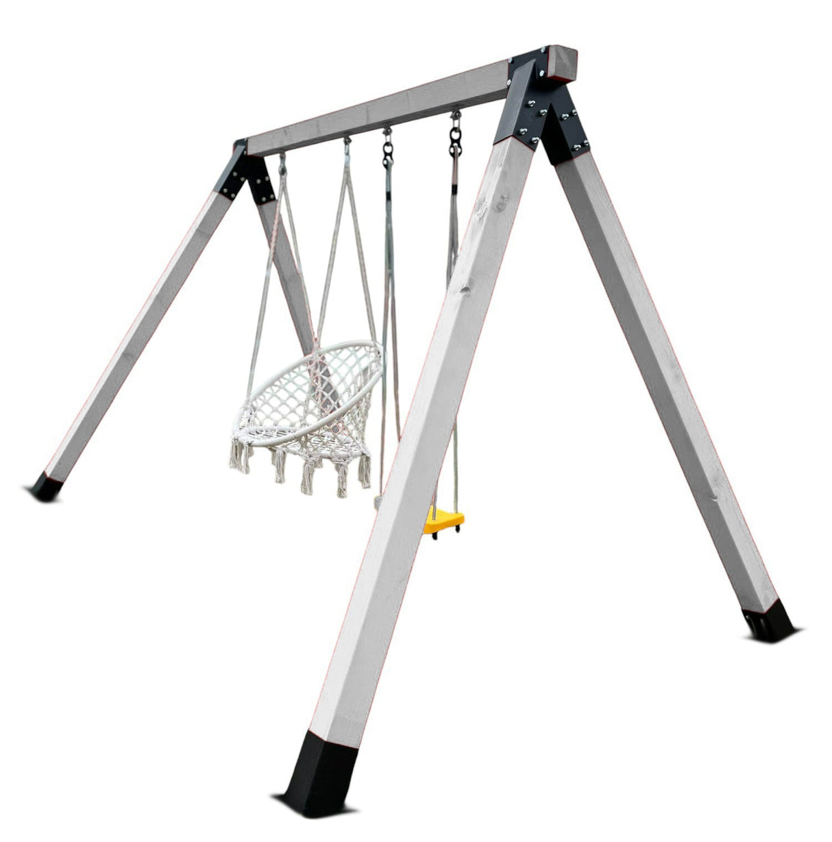 Leagan gradina, complex de leagane copii, set de joaca din lemn cu imbinari metalice si sistem de ancorare, rezistent pana la 150kg - BUZ.RO