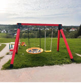 Leagan gradina, complex de leagane copii, set de joaca din lemn cu imbinari metalice si sistem de ancorare, rezistent pana la 150kg ROSU - BUZ.RO