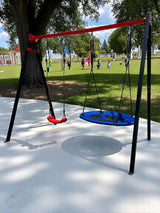 Leagan gradina copii/adulti, balansoar dublu de curte, metalic, cu accesorii incluse, cuib suspendat, 2,4x2,1m - BUZ.RO