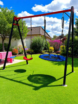 Leagan gradina copii/adulti, balansoar dublu de curte, metalic, cu accesorii incluse, cuib suspendat, 2,4x2,1m - BUZ.RO