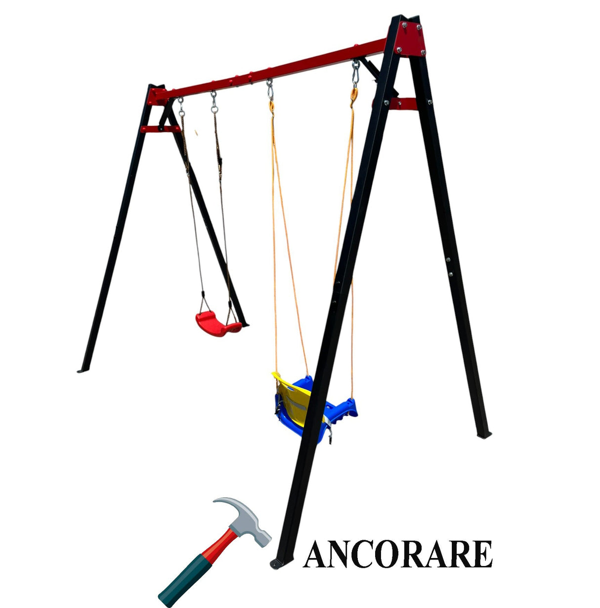 Leagan gradina copii/adulti, balansoar dublu de curte, metalic, cu accesorii incluse, cuib suspendat, 2,4x2,1m - BUZ.RO