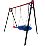 Leagan gradina copii/adulti, balansoar dublu de curte, metalic, cu accesorii incluse, cuib suspendat, 2,4x2,1m - BUZ.RO