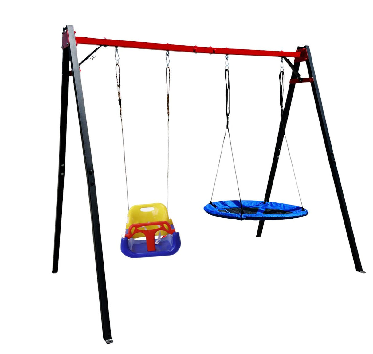 Leagan gradina copii/adulti, balansoar dublu de curte, metalic, cu accesorii incluse, cuib suspendat, 2,4x2,1m - BUZ.RO