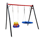 Leagan gradina copii/adulti, balansoar dublu de curte, metalic, cu accesorii incluse, cuib suspendat, 2,4x2,1m - BUZ.RO