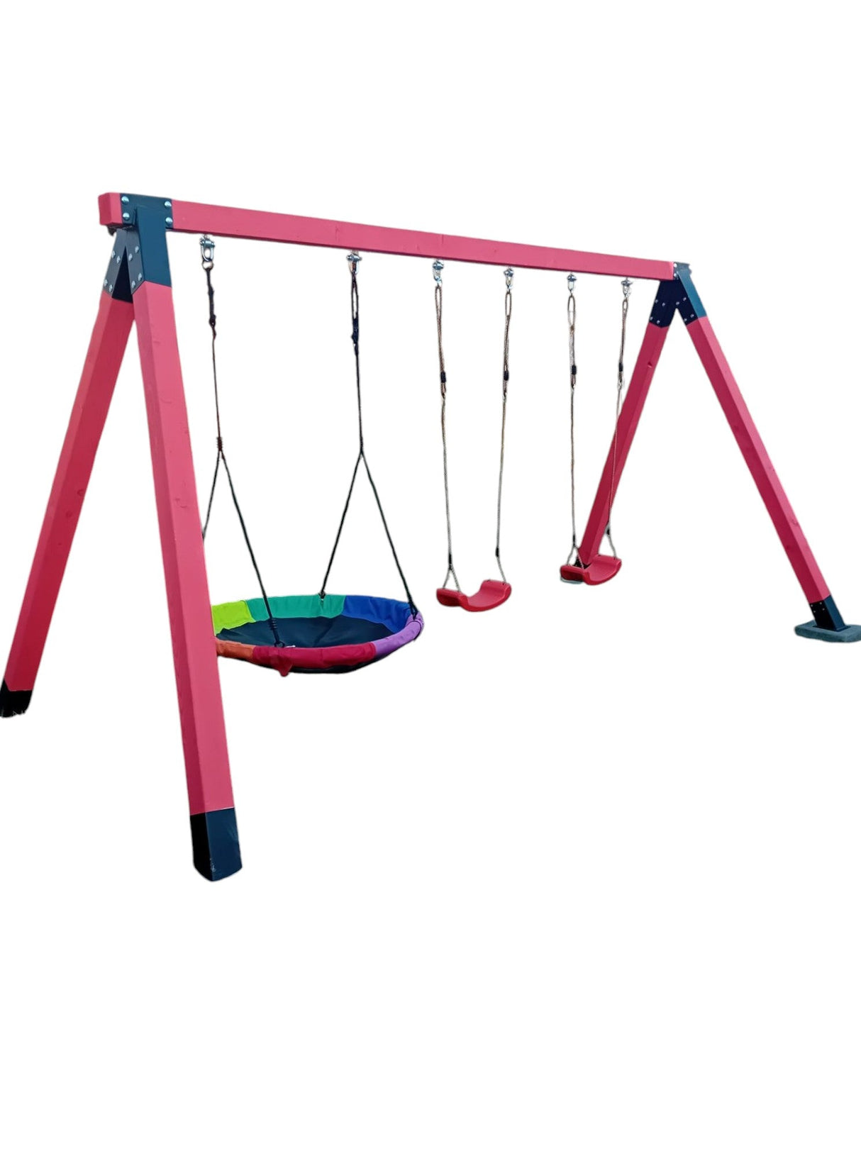 Leagan gradina cu 3 locuri, complex de leagane copii, set de joaca din lemn ,imbinari metalice sistem de ancorare, rezistent 150kg - BUZ.RO