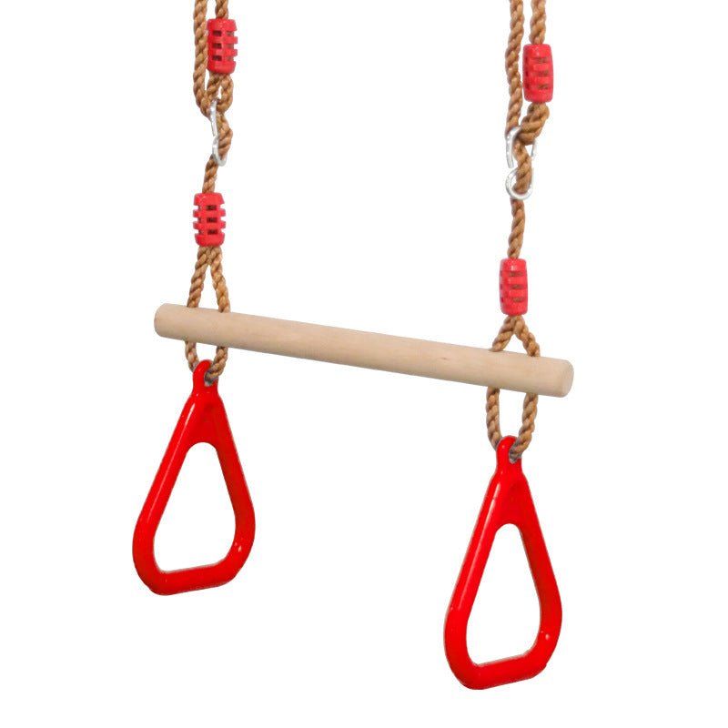 Leagan trapez de lemn cu set de inele pentru gimnastica copii cu frânghii reglabile - BUZ.RO