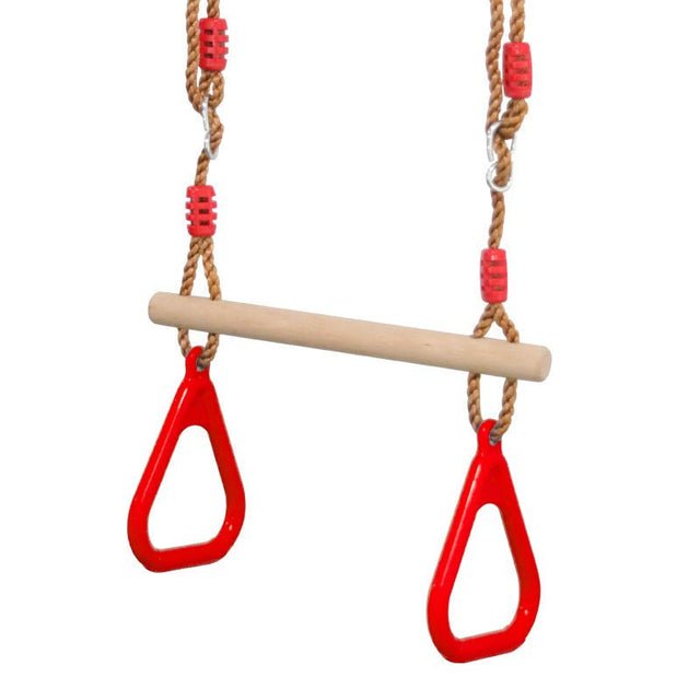 Leagan trapez de lemn cu set de inele pentru gimnastica copii cu frânghii reglabile - BUZ.RO