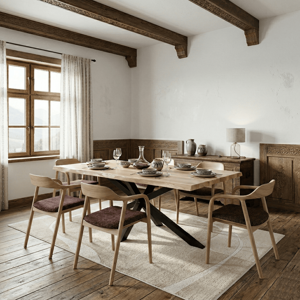 Masa bucatarie din lemn masiv cu picioare metalice, living/dinning, 200x100x77cm - BUZ.RO
