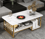 Masa cafea, masa din imitatie de marmura, alb cu auriu, dimensiune 120x60x42 cm - BUZ.RO