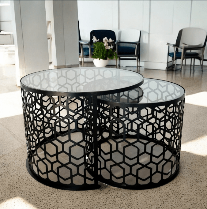 Masa cafea rotunda , set masuta de living rotunde , 2 piese , cu blat sticla securizata , extensibila - BUZ.RO