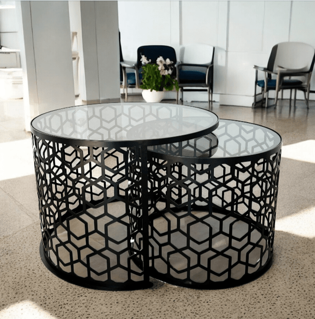 Masa cafea rotunda , set masuta de living rotunde , 2 piese , cu blat sticla securizata , extensibila - BUZ.RO