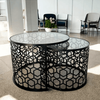 Masa cafea rotunda , set masuta de living rotunde , 2 piese , cu blat sticla securizata , extensibila