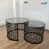 Masa cafea rotunda , set masuta de living rotunde , 2 piese , cu blat sticla securizata , extensibila - BUZ.RO