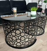 Masa cafea rotunda , set masuta de living rotunde , 2 piese , cu blat sticla securizata , extensibila - BUZ.RO