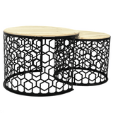 Masa cafea rotunda , set masute de living rotunde , 2 piese , cu blat lemn, extensibila - BUZ.RO