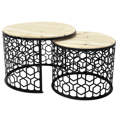 Masa cafea rotunda , set masute de living rotunde , 2 piese , cu blat lemn, extensibila - BUZ.RO