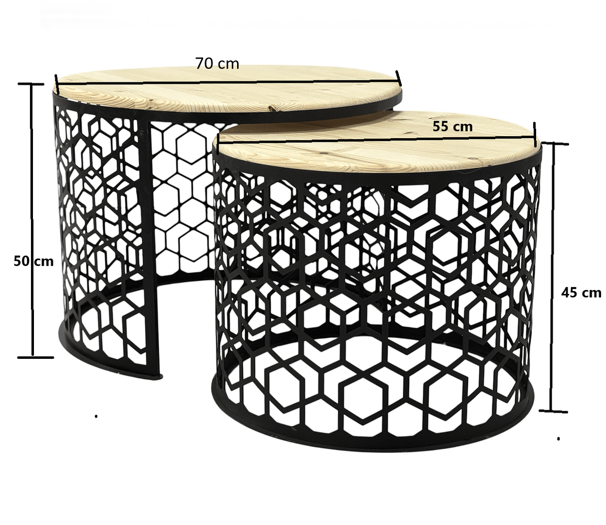 Masa cafea rotunda , set masute de living rotunde , 2 piese , cu blat lemn, extensibila - BUZ.RO