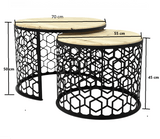 Masa cafea rotunda , set masute de living rotunde , 2 piese , cu blat lemn, extensibila - BUZ.RO