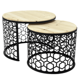 Masa cafea rotunda , set masute de living rotunde , 2 piese , cu blat lemn, extensibila - BUZ.RO