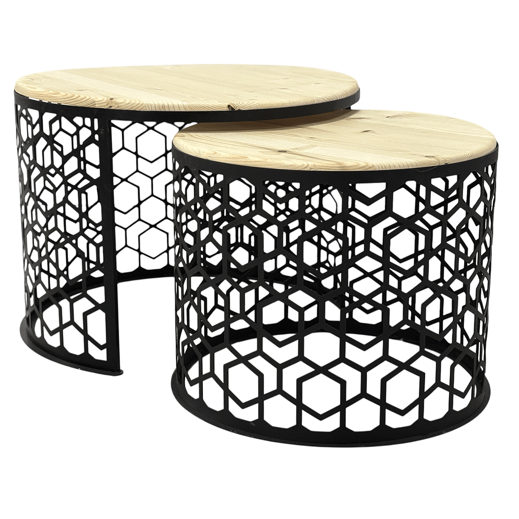 Masa cafea rotunda , set masute de living rotunde , 2 piese , cu blat lemn, extensibila - BUZ.RO