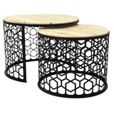 Masa cafea rotunda , set masute de living rotunde , 2 piese , cu blat lemn, extensibila - BUZ.RO