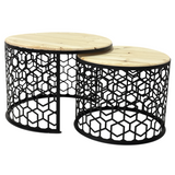 Masa cafea rotunda , set masute de living rotunde , 2 piese , cu blat lemn, extensibila