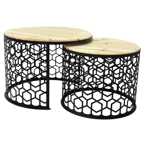 Masa cafea rotunda , set masute de living rotunde , 2 piese , cu blat lemn, extensibila