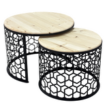 Masa cafea rotunda , set masute de living rotunde , 2 piese , cu blat lemn, extensibila