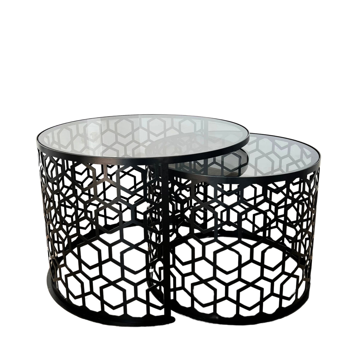Masa cafea rotunda , set masute de living rotunde , 2 piese , cu blat sticla securizata , extensibila