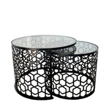 Masa cafea rotunda , set masute de living rotunde , 2 piese , cu blat sticla securizata , extensibila