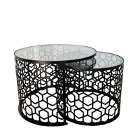 Masa cafea rotunda , set masute de living rotunde , 2 piese , cu blat sticla securizata , extensibila