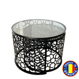 Masa cafea rotunda , set masute de living rotunde , 2 piese , cu blat sticla securizata , extensibila