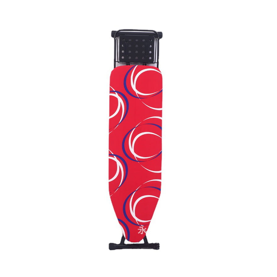 Masa de calcat slim, pliabila, cu suport pentru fier de calcat, rosie cu modele, cu suport pentru haine, 110x33cm