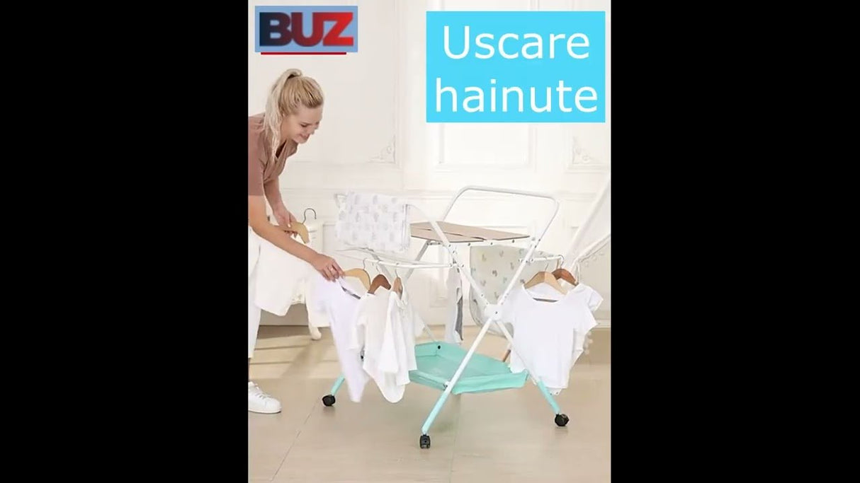 Masa de infasat si schimbat scutecele, multifunctionala, pliabila, cu cos de depozitare, roz, 77x 59 cm - BUZ.RO