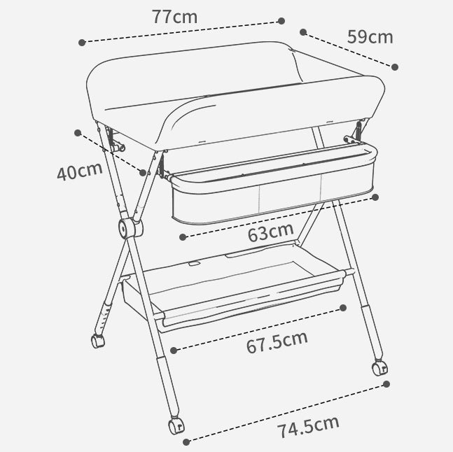 Masa de infasat si schimbat scutecele, multifunctionala, pliabila, cu cos de depozitare, roz, 77x 59 cm - BUZ.RO